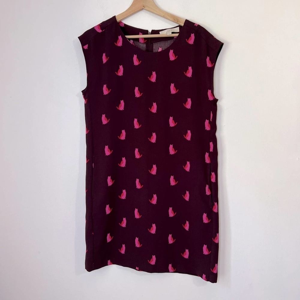 Ann Taylor LOFT purple and pink cat pattern sleeveless sheath dress women's S